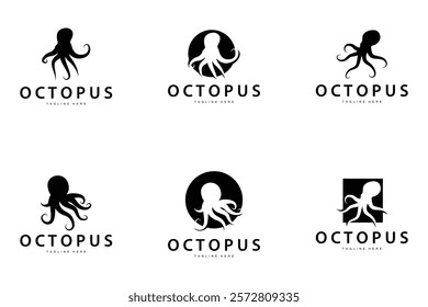 Octopus Logo Simple Line Design Sea Animal Japanese Seafood Ingredient Icon Symbol Illustration