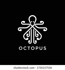 Octopus Logo, Simple Octopus Vector Logo Design, Isolated on Black Background. Vector illustration