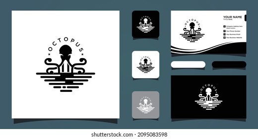 Octopus logo, simple octopus vector logo design with business card design template