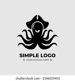 Octopus logo template design with pirate hat