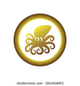 octopus logo vector, golden squid illustration, isolated on white.