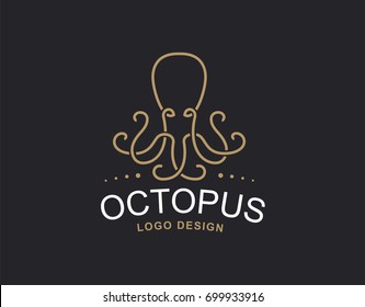 Octopus logo - vector illustration. Emblem design on black background.