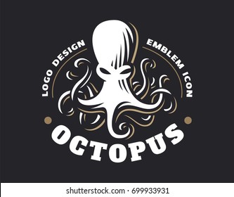 Octopus logo - vector illustration. Emblem design on black background