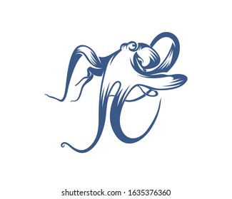 Octopus logo vector template. Isolated octopus design on white background. Illustration