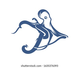 Octopus logo vector template. Isolated octopus design on white background. Illustration