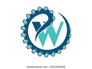 Octopus Logo With W Letter Design Concept Vector Template.