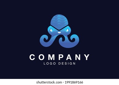 octopus logo with Wave icon and gradient color_ octopus logo simple shape_logo_and icon.