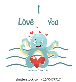 
octopus, love, vector illustration