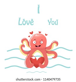 
octopus, love, vector illustration