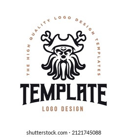 octopus man character template logo. pirate octopus with human bones crossed logo vector.