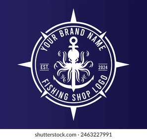 octopus, marine, fishing boat anchor vector logo design for download