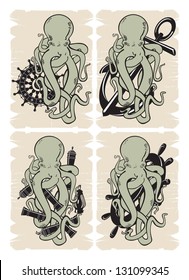 Octopus. Maritime symbols, 1, vector
