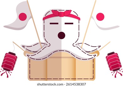 Octopus Mascot Cartoon Icon. Japanese Store Guardian Concept Isolated
