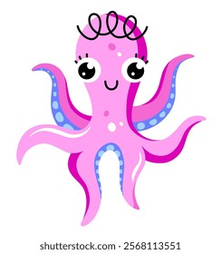 Octopus Mascot with cute smile in Kawaii style 