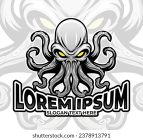 Octopus mascot design illustration template, Squid icon design, Kraken logo esport design mascot