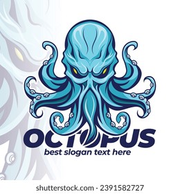 Octopus mascot design illustration template, Squid icon design, Kraken logo esport design mascot