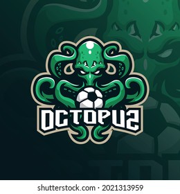 octopus mascot logo design vector with modern illustration concept style for badge, emblem and t shirt printing. football octopus illustration for sport team.