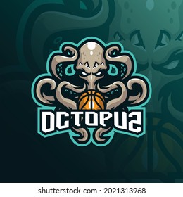 octopus mascot logo design vector with modern illustration concept style for badge, emblem and t shirt printing. octopus basket illustration for sport team.
