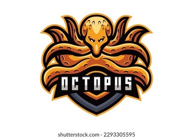 Octopus mascot logo gaming cartoon illustration vector
