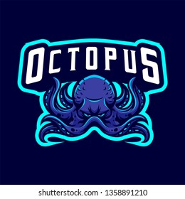 Octopus Mascot Logo for Sport and Esport isolated on dark Background