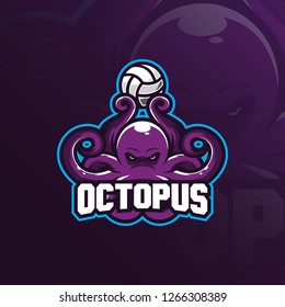 octopus mascot logo vector design with modern illustration concept style for badge, emblem and t shirt printing. octopus illustration with bring the ball.