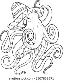 Octopus Mexican hat Animal Vector Graphic Art Illustration