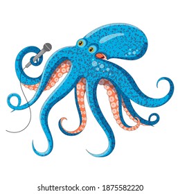 Octopus with a microphone in a tentacle.