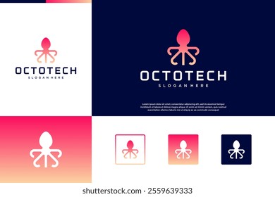 octopus minimalist logo with modern technology concept, graphic design template.
