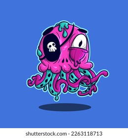 Octopus Monster Cartoon For T-Shirt And Sticker Designs