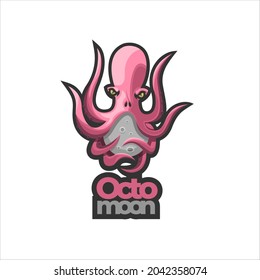 octopus and the moon Illustration logo