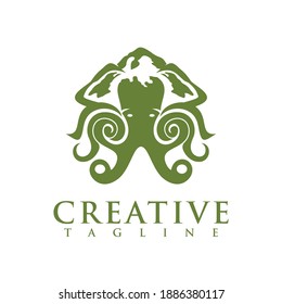 Octopus with mountain concept design vector