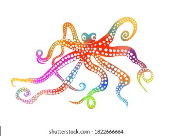 Octopus multicolored. Octopus graphic. Vector illustration