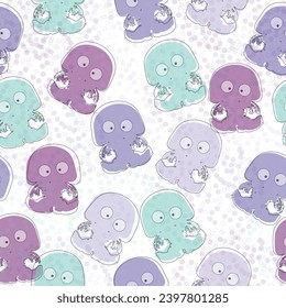 Octopus multicolored watercolor seamless pattern. Cute pattern for kids. Seamless pattern. 