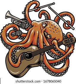 octopus music illustration vector art