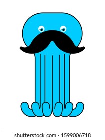 Octopus with mustache isolated. Mustached poulpe see animal. vector illustration