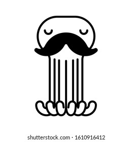 Octopus with mustache isolated. Mustached poulpe see animal. vector illustration