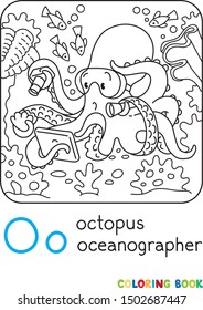 Octopus oceanographer ABC coloring book Alphabet O