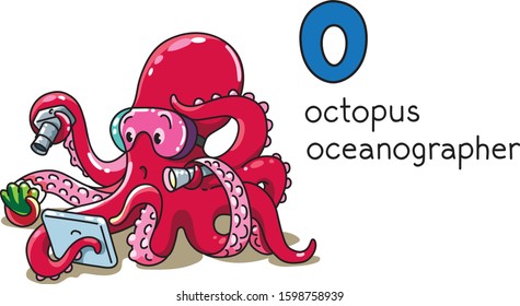 Octopus oceanographer ABC Funny animals alphabet O