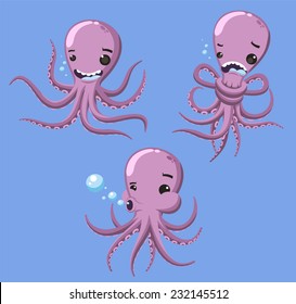 Octopus octopuses mollusk tentacles ocean coral reef animal, vector illustration cartoon. 