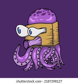 octopus on the box surrealism psychedelic illustration