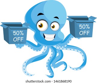 Octopus on sale, illustration, vector on white background.