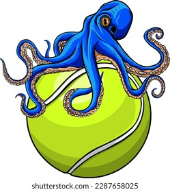 Octopus on tennis ball vector illustration on white background