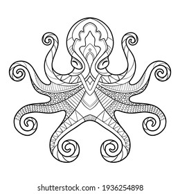 Octopus. Page of coloring book. Decorative vector illustration.