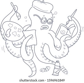 octopus the painter, coloring book for fun