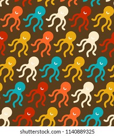 Octopus pattern seamless. Poulpe children cloth texture. Sea animal Vector Background