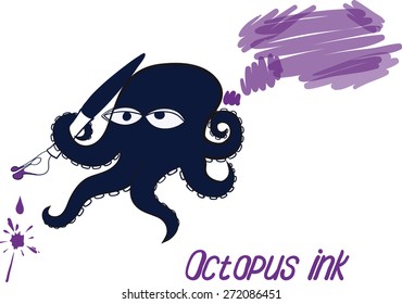 Octopus with pen and place for writing and ink