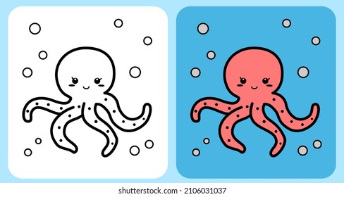 octopus pictures for coloring book. Ocean world in vector illustration for education kids