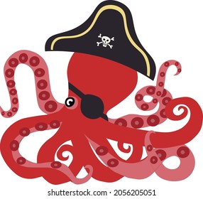 Octopus pirate with hat and black eye patch
