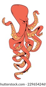 Octopus. Icono de pirata. Personajes de caricatura. Estilo de cómics. Graciosa ilustración vectorial. Aislado sobre fondo blanco