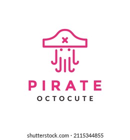 octopus pirate line logo design, vector graphic symbol icon sign illustration